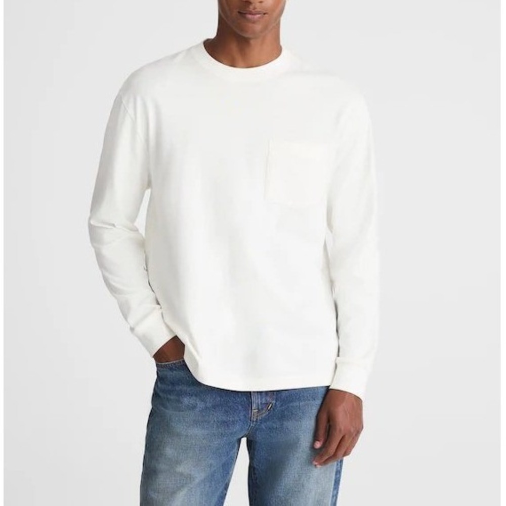Madewell Long Sleeve Vintage Pocket Tee Mens Small Soft‎ White Cotton Minimalism
